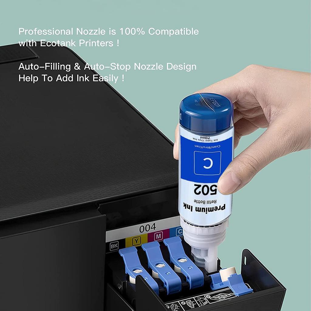 Printers Jack Compatible 502 T502 Refill Ink Bottles Replacement for EcoTank ET-2750 ET-3750 ET-4750 ET-2760 ET-3760 ET-4760 ET-2700 ET-3700 ET-3710