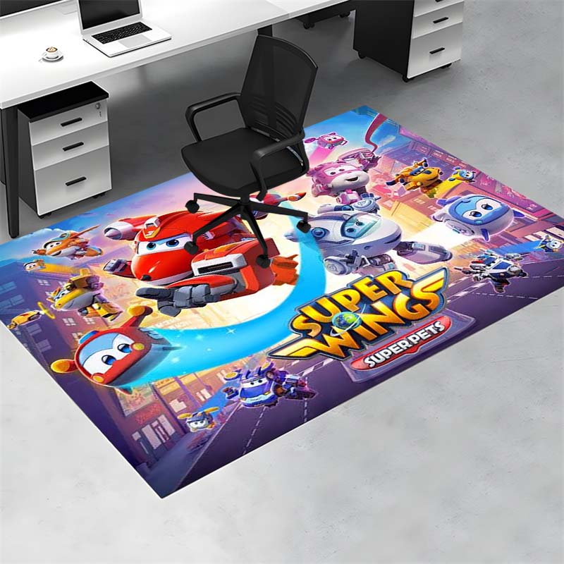 Super Air Robot Cartoon Character City Sky Print Area Rug Non‑Slip Rectangular Floor Mat Home Decor