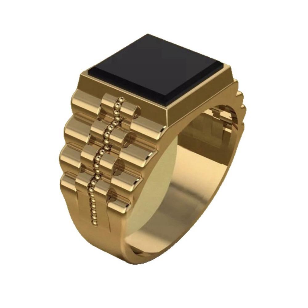 Прямые продажи роскошных ювелирных изделий Новое мужское кольцо, позолоченное, с черным квадратным драгоценным камнем Мужское кольцо