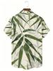 1pc Men'S Summer Short Sleeve Button-Up Shirt, Vintage Bamboo Rayon Rayon Leaf Print Lapel Short Sleeve Button-Up Shirt, Casual Vacation Style Top,