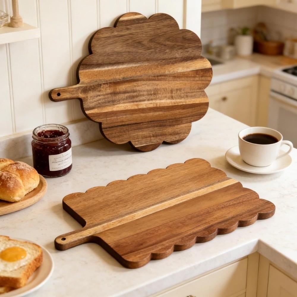 Intricate Handle Wood Cutting Board Scalloped Edge Bread Board Chopping Board  Cutting Meat