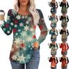 Ladies' Casual And Fashionable Printed Round Neck Long Sleeved Pleated T-shirt Top For Christmas