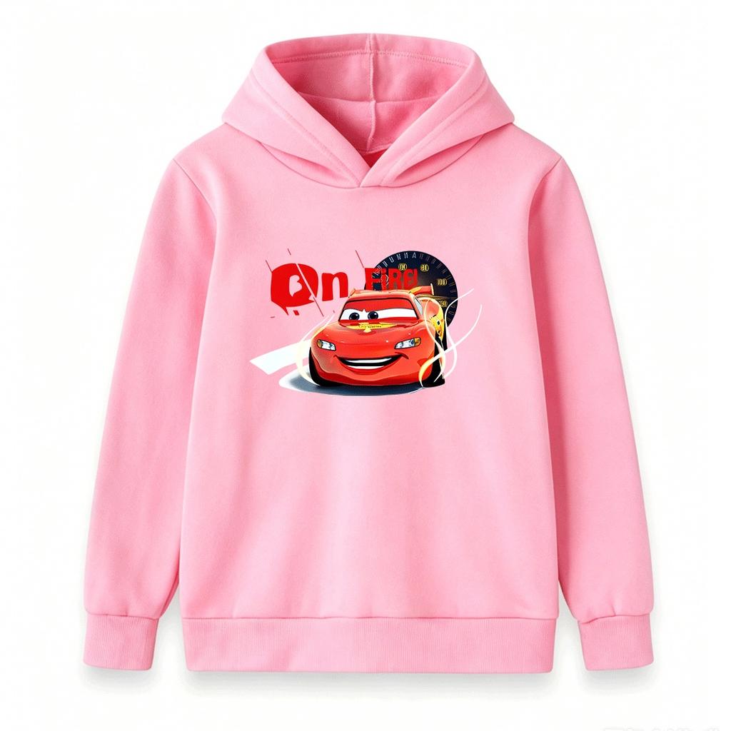 Kids Boys Girls Hooded Sweatshirt, Cartoon Red Racing Car On Fire Print Pullover Hoodie, Soft Casual Long Sleeve Tops for Toddlers Children Daily Wear