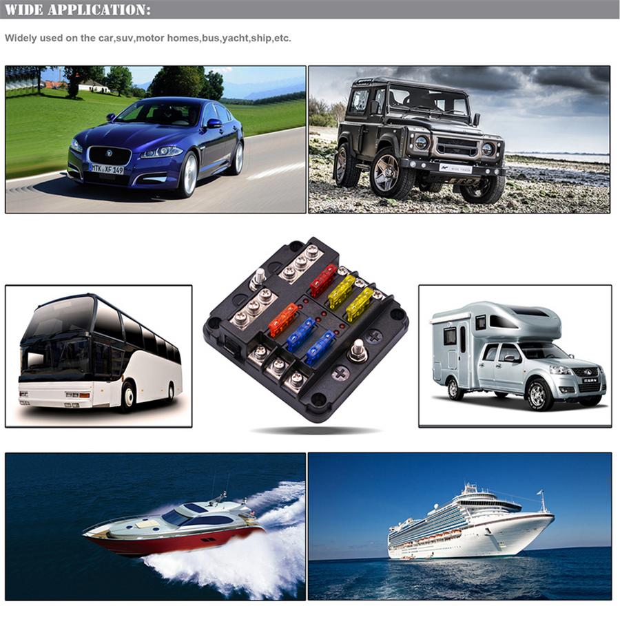 6-Way Blade Fuse Box Block Holder Power Distribution For 12V 24V Car Boat Marine