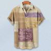 Short Sleeves Lapel Men Shirt Geometric Print Buttons Closure Sweat Absorbent Breathable Casual Striped Hawaiian Print Shirt Streetwear