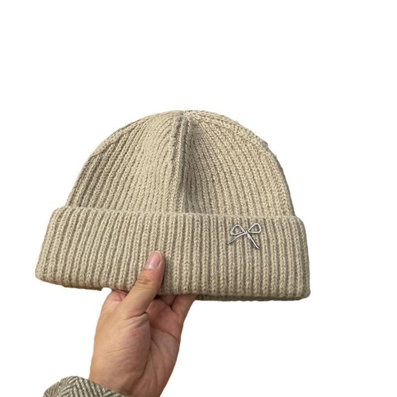 Простая шапка-бант вязаная для женщин зимняя уличная защита ушей шерстяная шапка универсальная подчеркивающая лицо маленькая теплая и защищающая от холода шапка для мужчин