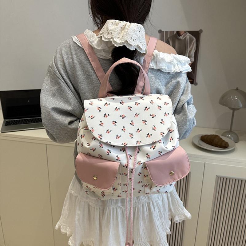 Женский цветочный рюкзак Стильный рюкзак для ноутбука Большой вместимости Студенческая школьная сумка Множество карманов Регулируемый ремень Нейлоновый рюкзак CLE