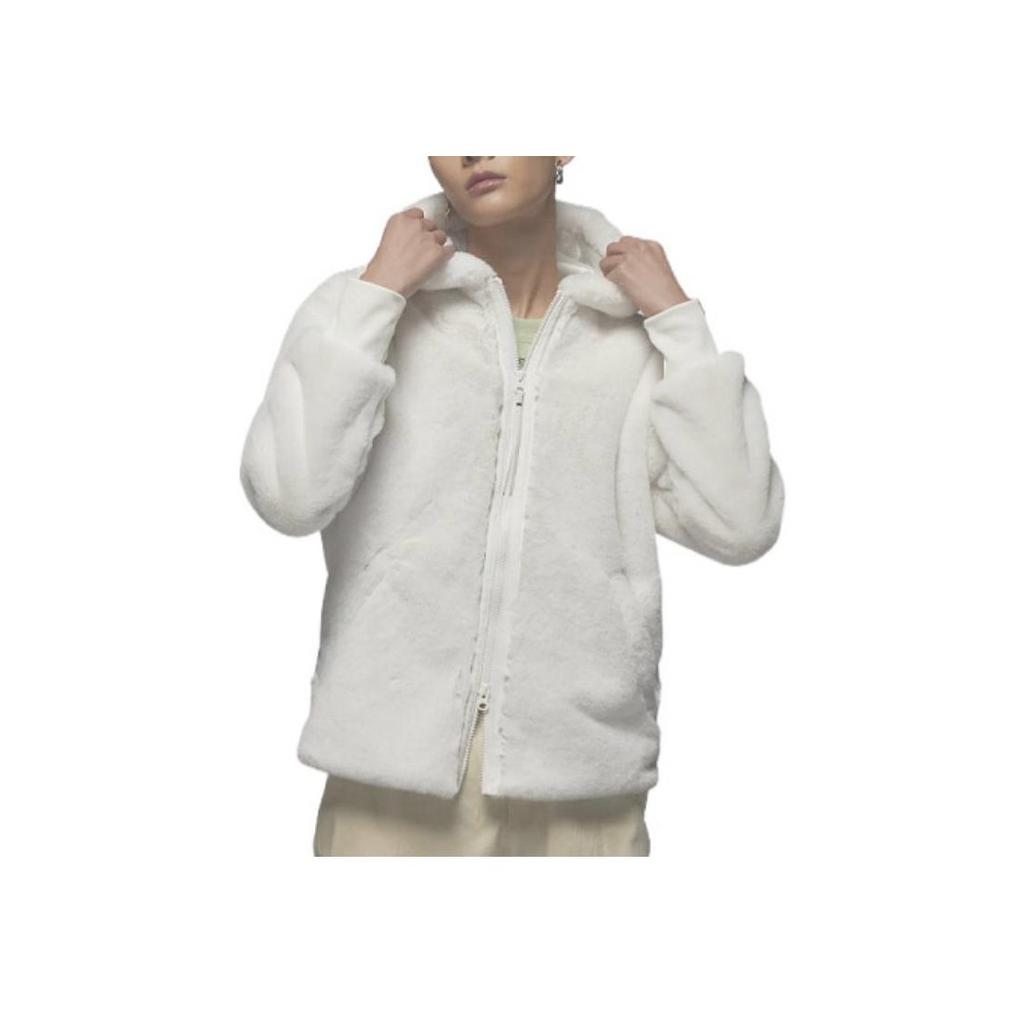Jordan CNY Series Logo Print Faux Fur Zip-Up Hoodie Jacket Women Jackets White FB1632-151