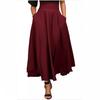 High Waist Pleated Midi Skirt with Side Slit, Belt, and Pockets - European and American Retro Style