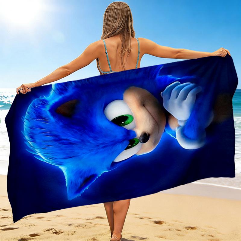 1Pc Sonic Hedgehog Movie Beach Towel, Quick Dry, Multi-Use for Beach Pool Gym Yoga Home Travel, Christmas, Halloween, Xmas Gift M929486