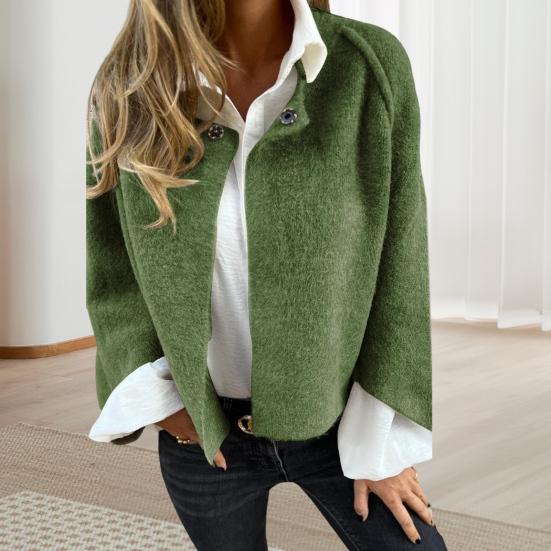Winter Women Jacket Round Neck Thick Fleece Open Stitch Short Type Cardigan Long