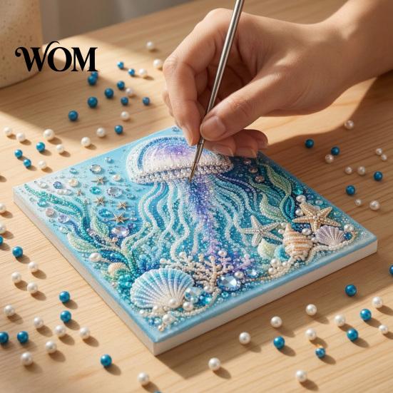 Relaxing Weekend Creative Project Ocean Faux Pearl Painting Kit, Marine Life 3D Art DIY Handmade Wall Supplies Sea Turtle Fish Picture Craft