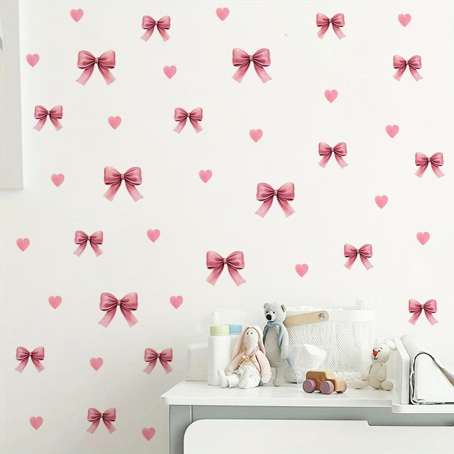 Розовые наклейки на стену в форме сердца с бантом для украшения стен комнаты