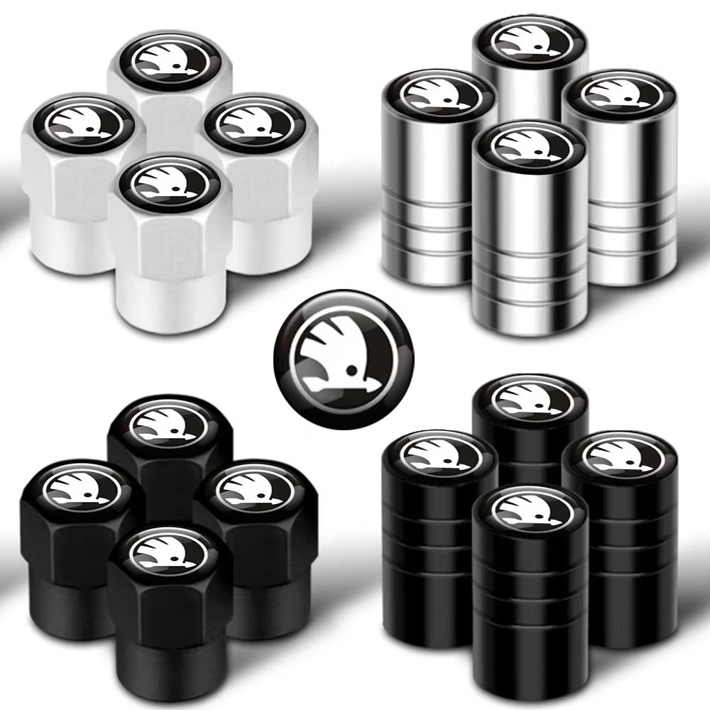LQLT3 4Pcs Car Metal Wheel Tire Valve Caps Stem Covers Accessories For Skoda Kodiaq Octavia Enyaq Kamiq Scala Rapid Superb Karoq MK3