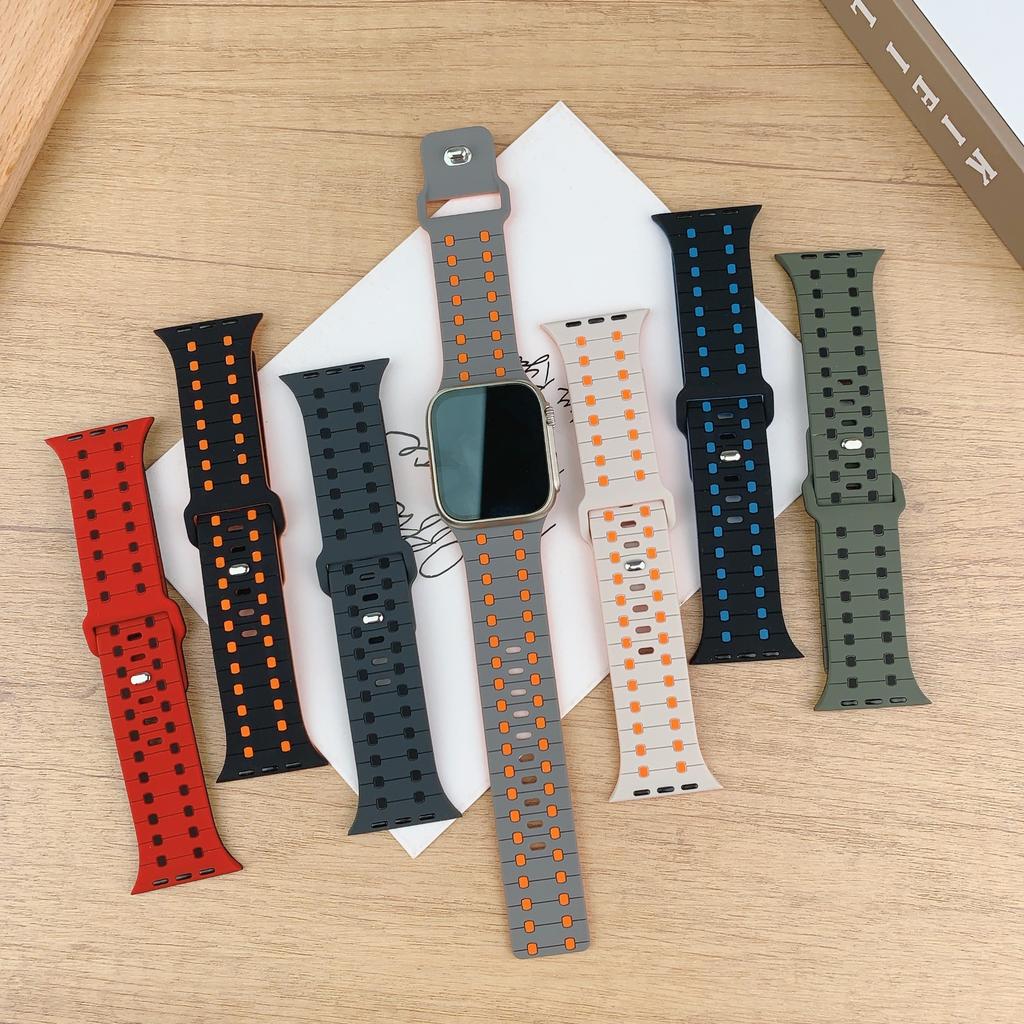 Silicone Band for Apple Watch Series 10 9 8 7 SE 6 5 4 3 2 1 42mm 41mm 40mm 38mm Stylish Adjustable Watch Strap