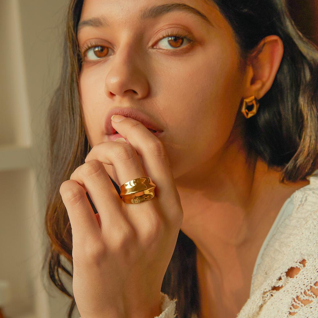 Youthway Tarnish Free Stainless Steel Geometric Cool Concave Convex Ring Women'S Personalized Fashion Jewelry Gift