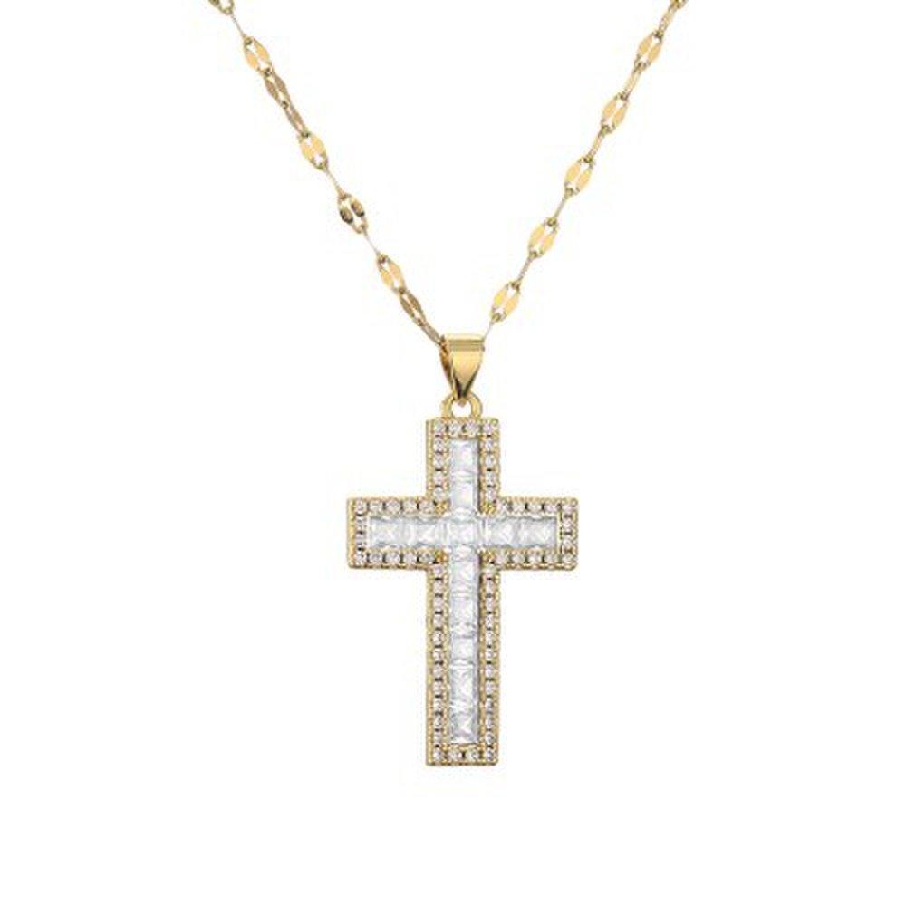 Women's Cross Pendant Diamond-Encrusted Titanium Steel Chain Necklace