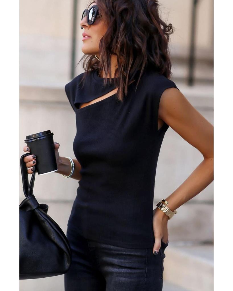 Azura Exchange Футболка с вырезом на косой кромке и рукавами-крылышками