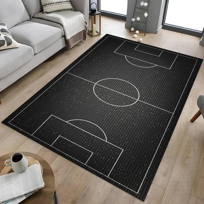 Soccer Field Rug with Team Logo Personalized Football Pitch Carpet Boys Room Man Cave Sports Fan Gift Retro Home Decoration
