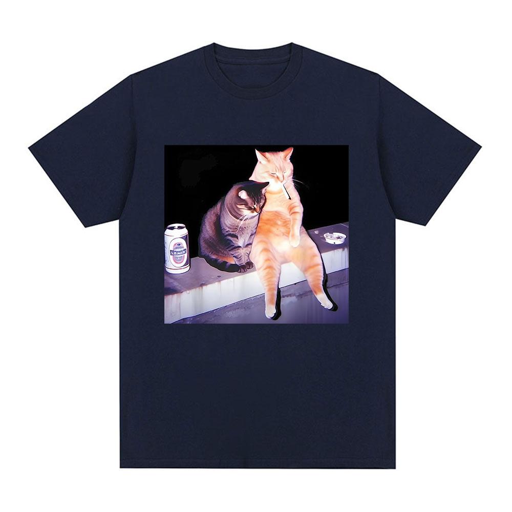 Cigarette Kitten Funny Smoking Cat Meme Graphic Tshirt Unisex Unisex Fashion Vintage Tshirts Loose Cotton Casual Tshirt Streetwear