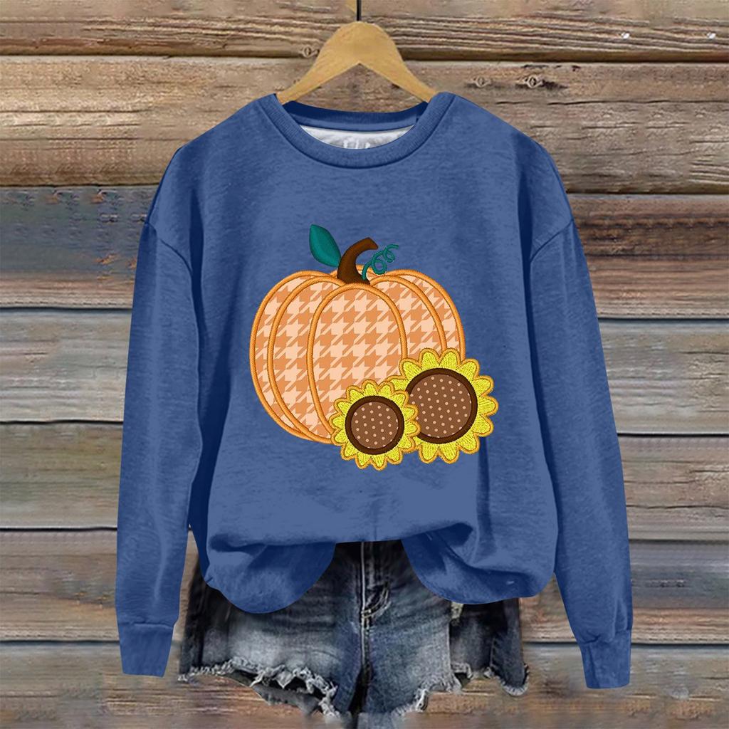 Женская мода Хэллоуин с длинным рукавом с принтом Свободная толстовка с круглым вырезом Топ