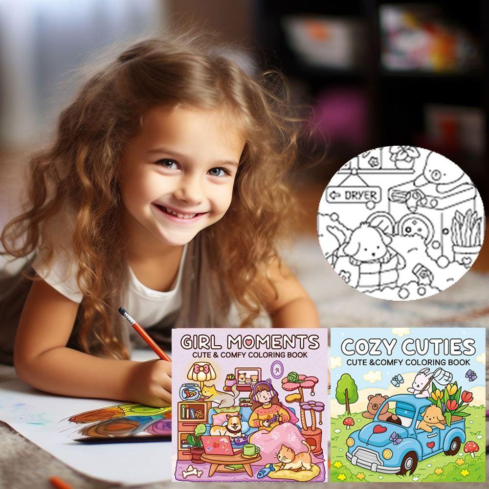 Cute Cartoon Coloring Book GIRL MOMENTS Educational Paperback Stress Relief Painting Gift Doodles Book for Adults And Teens