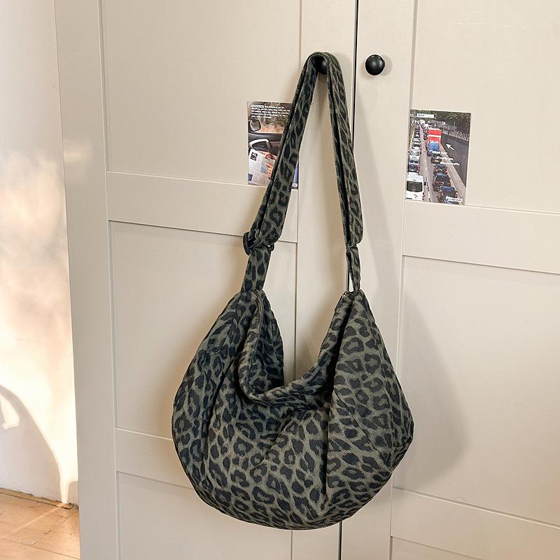 New Women's Bag Leopard Print Canvas Crossbody Bag Y2K Trendy Travel Shoulder Bags Tote Bag Female Student Handbags CLE