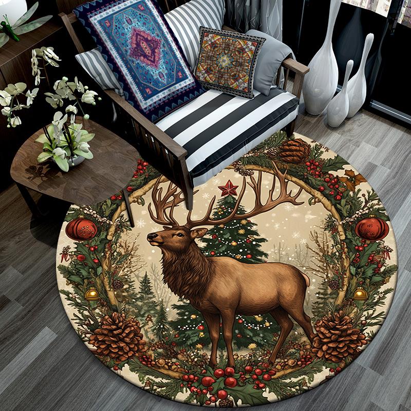 Christmas animals pattern round rug,Carpet Rug for Living Room Bedroom Playroom ,Non-slip Floor Mat,Holiday Gifts and Birthday Gifts.
