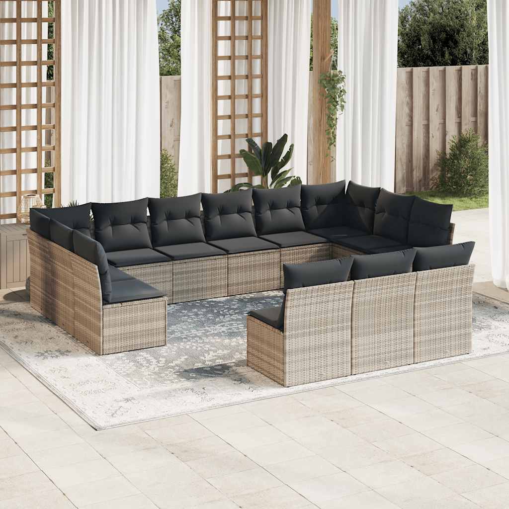 13 Piece Garden Sofa Set with Cushions Light Grey Poly Rattan