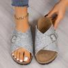 2024 Women's Fashion Flat Sandals Summer New Style Round Toe Cross Buckle Breathable Sequins Soft Bottom Anti-Slip Drag