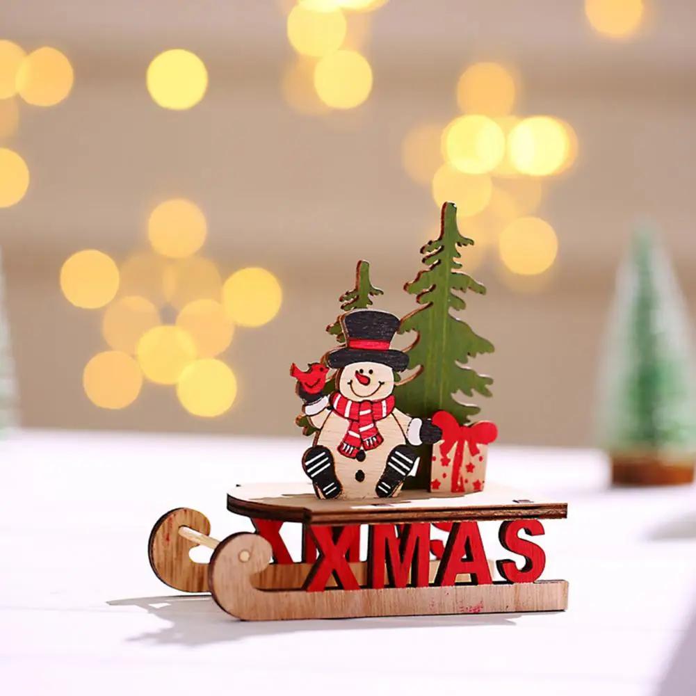 Santa Claus Sleigh Ornament Burr Free Unique Design Smooth Edge Sled Ornament Table Top DIY Wooden Craft Christmas Decoration
