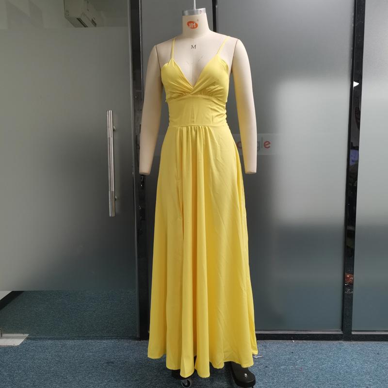 Летняя мода женские халтер V-образный вырез прорезь сзади завязка разрез длинные платья