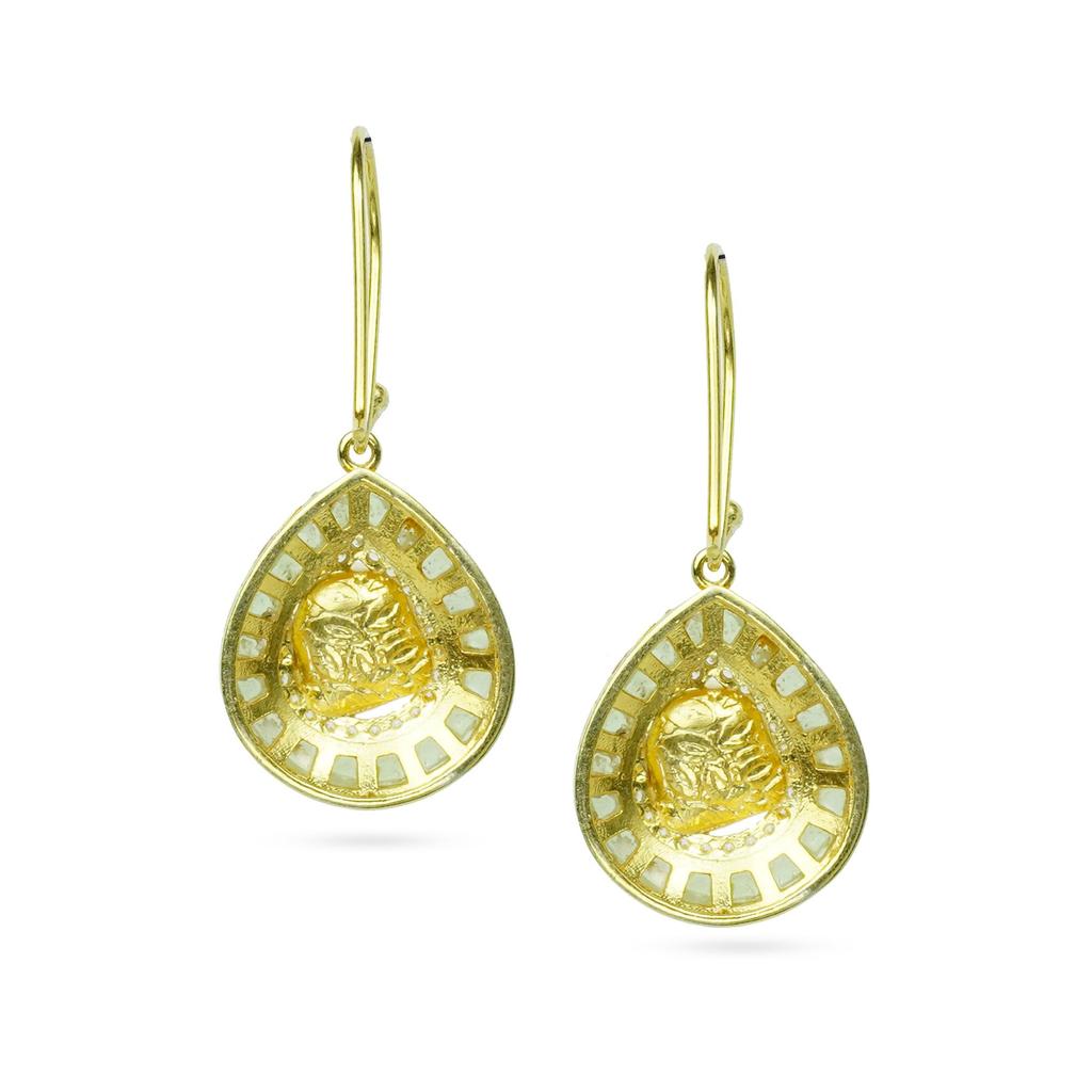 Moissanite Zircon Kundan Pendant Earring Set Gold Plated 925 Sterling Silver Women Jewelry