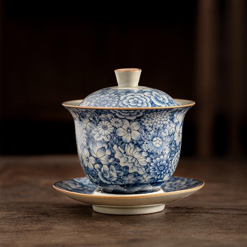 Ретро Ru печь для чая Супница Керамическая чаша с крышкой Sancai Чайник Gaiwan может поднять чайную посуду кунг-фу