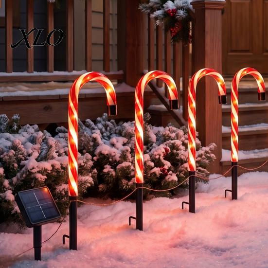 Solar Powered Candy Cane Lights 4Pcs Pathway Lights, Christmas Outdoor Stake Waterproof Weatherproof Winter Garden for Yard Lawn Patio Holiday
