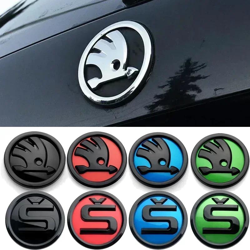 ujhrg4 for Skoda 80mm 90mm Car Front Replaced Badge Rear Trunk Sticker Octavia Rapid Fabia Superb KAMIQ VRS Auto Emblem Accessories