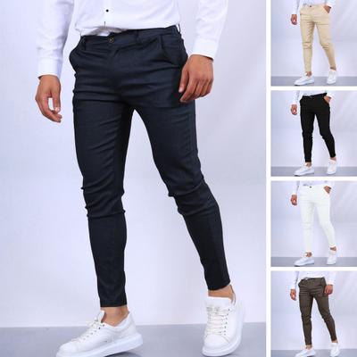 Мужские брюки Slim Fit со средней талией, сплошной цвет, мягкие дышащие карманы, деловой стиль, застежка-молния на пуговицах, длина до щиколотки, мужские брюки-карандаш
