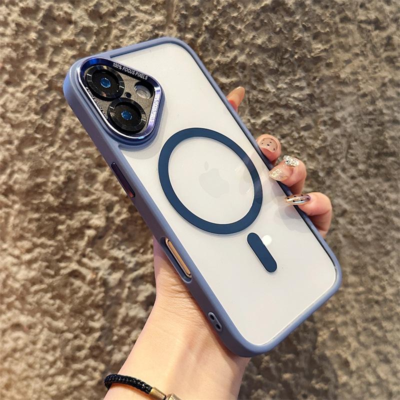 Подходит для iPhone 16 Магнитный Прозрачный Чехол для Мобильного Телефона с Защитой от Отпечатков Пальцев Apple 15pro Улучшенный Металлический Защитный Чехол для Объектива