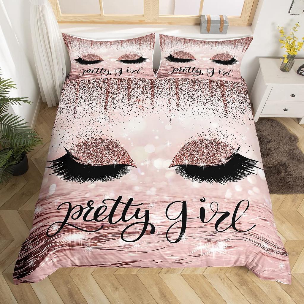 Пододеяльник для девочек с короной, ресницами, размера твин, квин, великолепный, с блестками, бриллиантами, в принцессном стиле, постельный комплект, романтичный пододеяльник с бантом