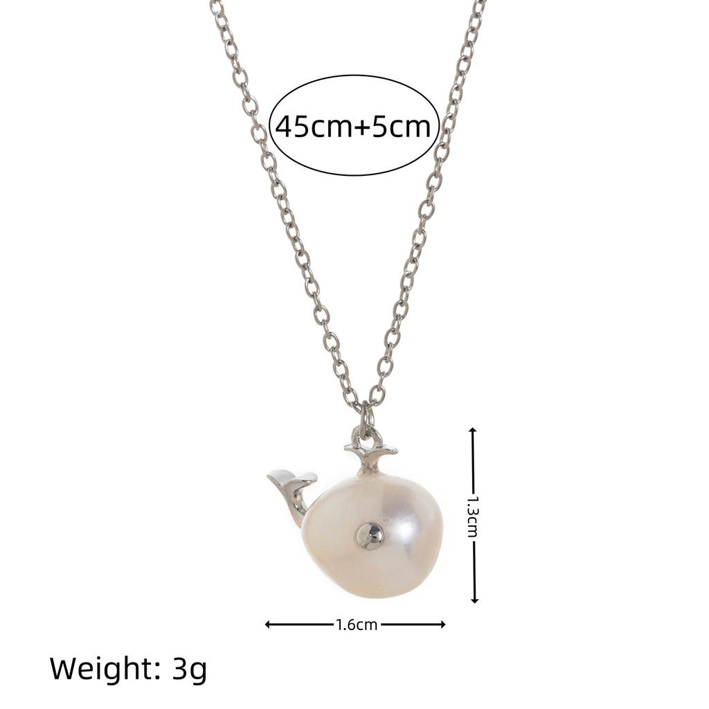 Baroque Little Whale Necklace, Special-Shaped Pearl, Marine Life Pendant, Collarbone Chain, Small Fish Stud Earrings Set, Color Retention.