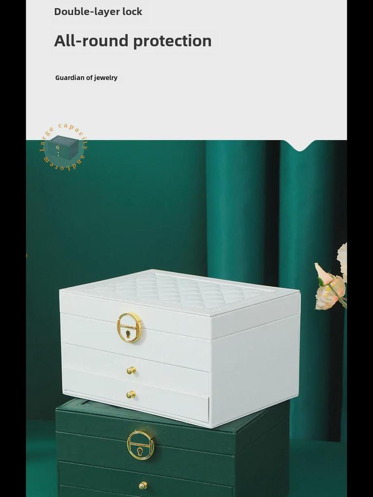 Three-Layer PU Leather Jewelry Box with Velvet Storage and Large Capacity Drawer