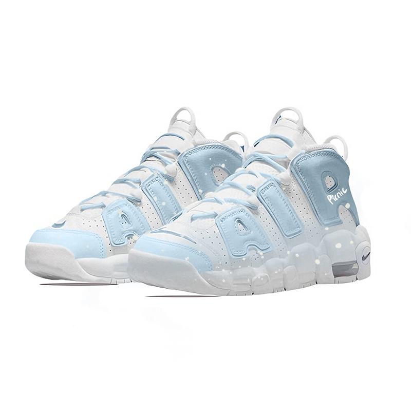 Nike Air More Uptempo Milk White Blue Star, Premium Aesthetic Cushioning Mid top Vintage Basketball Shoes Women's DH9719-100(Team1625-)