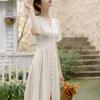 Summer Women Cotton Feminine Shirt Split Long Dress V Neck French High Waist Fairycore Buttons Dress Puff Sleeve Elegant Dresses