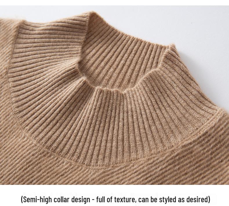 Women's Thickened Cashmere Sweater, Half-High Collar Base Layer, Autumn/Winter 2025 - Loose and Comfortable.