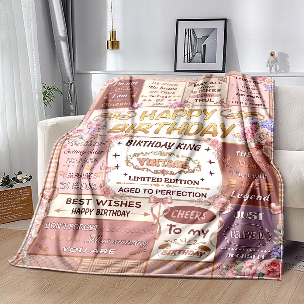 Vintage Birthday Celebration Blanket Soft Warm Cozy Perfect for Seaside Picnics Sofa All-Season Use Stylish Decor