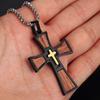 Wood Inlay Crucifix Pendant Titanium Steel Catholic Necklaces Pendant Christian