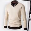 Осень-зима мужской свитер с V-образным вырезом вязаный толстый эластичный теплый пуловер с длинными рукавами Slim Fit контрастного цвета средней длины мужское термобелье
