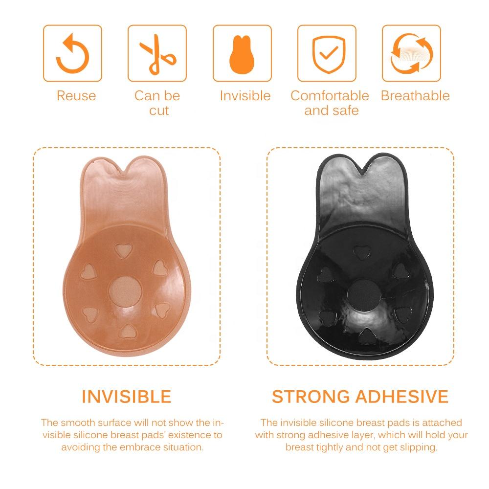 Womens Waterproof Rabbits Shape Black Lady Push up Strapless Silicone Self Adhesive Stickly Breast Lift up Ear Rabbit Bra