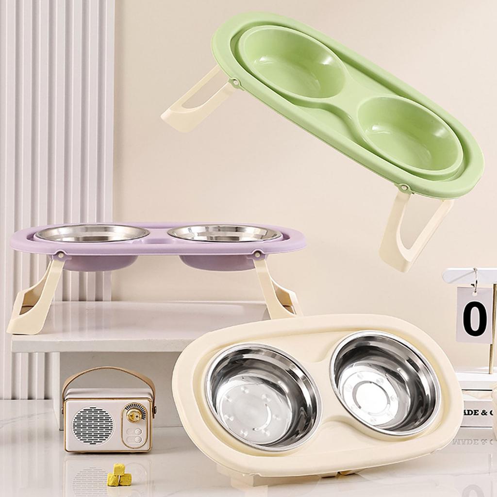 Non Slip Stainless Steel Double Bowl Pet Food Dish With Anti Spill Design For Cats And Dogs Durable Easy Clean