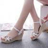 Fashion Women Summer Casual Flat Wedges Floral Lattice Sandals High-heeled Beach Female Shoes